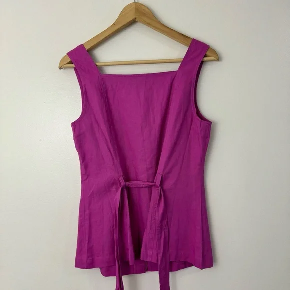 NWT Ann Taylor Linen Blend Belted Utility Top Sleeveless Tank Button Front Sz S - Picture 7 of 7